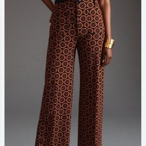 Anthropologie Maeve Colette Pant Black/Orange Wide Leg XL (34) excellent cond